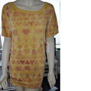 Womens Oversized Shirt Mudd Yellow Floral Medium Short Sleeve Round Neck Banded